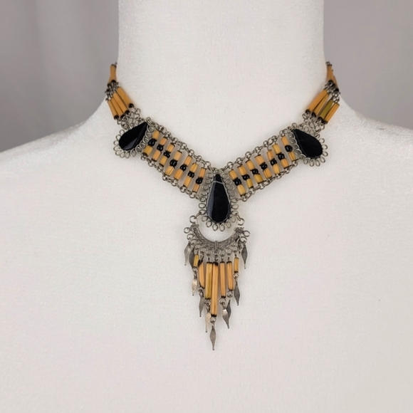 Peruvian Quills and Lapis Chocker Necklace - Picture 1 of 4